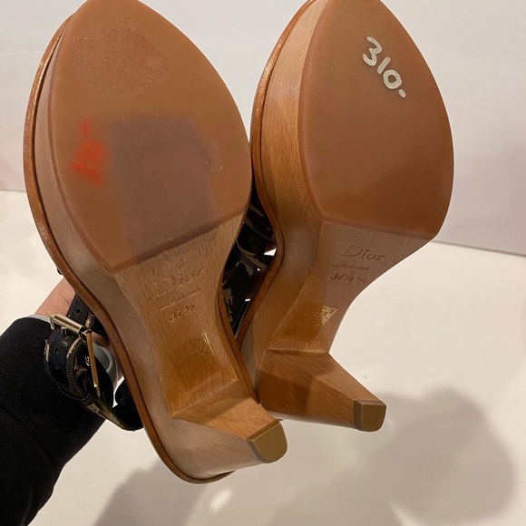 Christian Dior camouflage printed Strappy Sandals heels wooden platform 37.5 - Picture 12 of 13